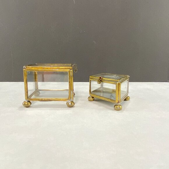 Vintage Leaded Glass Brass Trinket Boxes Lot of 2 - Picture 8 of 12